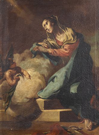 PITTORE NAPOLETANO XVII SECOLO<BR>"Annunciazione" XVII secolo.