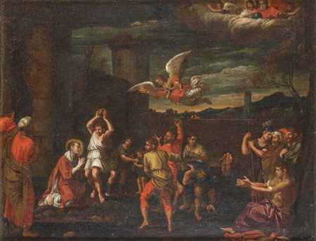 PITTORE ANONIMO<BR>"Martirio di Santo Stefano" XVII secolo