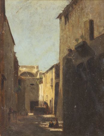 INDUNO DOMENICO (attribuito a)<BR>Milano 1815 - 1878<BR>"Case rustiche"