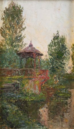 CESARE BISCARRA<BR>Torino 1866 - 1943<BR>"Capanno presso il lago (Laghetto Martini, Cavagnolo)