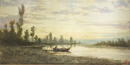 GIACINTO BO<BR>Montanaro Canavese (TO) 1832 - 1912 Torino<BR>"Sulle rive dell'Orco"