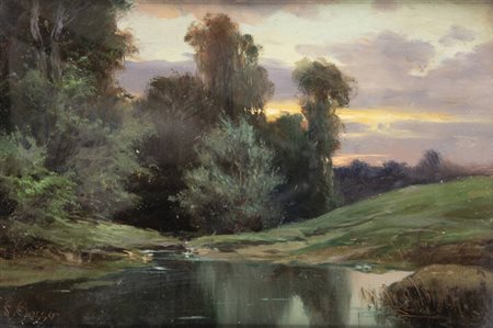 FRANCESCO BOSSO<BR>Vercelli 1864 - 1933 Torino<BR>"Paesaggio lacustre"