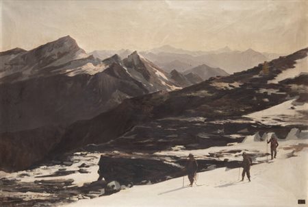 LUIGI CIARDI<BR>Italia - seconda metà del XIX secolo<BR>"Vette innevate e sciatori"