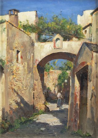 GIOVANNI COLMO<BR>Torino 1867 - 1947<BR>"Scorcio con figura"
