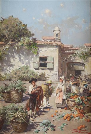 RICCARDO PELLEGRINI<BR>Milano 1863 - 1934 Crescenzano (MI)<BR>"Un angolo di mercato a Siviglia"