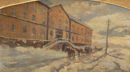 GIOVANNI BATTISTA CARPANETTO<BR>Torino 1863 - 1928<BR>"Sull'altopiano del Moncenisio - Un mattino d'inverno", 1924
