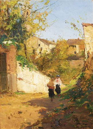GIUSEPPE AUGUSTO LEVIS<BR>Chiomonte (TO) 1873 - 1926 Racconigi (CN)<BR>"Passeggiata" 15.11. 1914