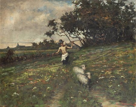 GIULIO SOMMATI DI MOMBELLO<BR>Chieri (TO) 1858 - 1944<BR>"Scena bucolica" 1885