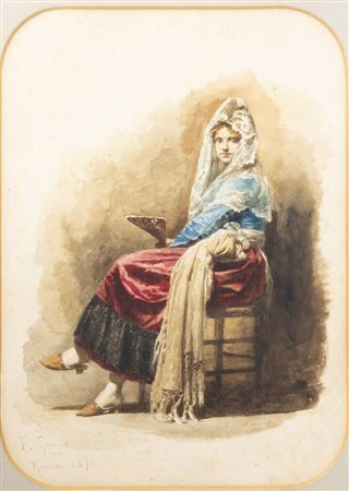 FRANCESCO GONIN<BR>Torino 1808 - 1889 Giaveno (TO)<BR>"Ritratto di spagnola" Roma 1873