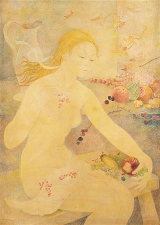 GEMMA VERCELLI<BR>Torino 1916 - 1995 Montecarlo (Monaco)<BR>"Ritratto di donna con natura morta"