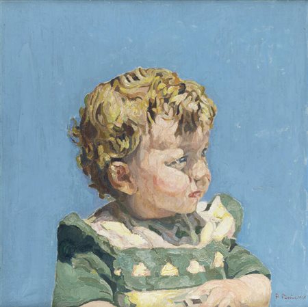 AGOSTINO BOSIA<BR>Torino 1886 - 1962<BR>"Bambino su fondo celeste" 1946