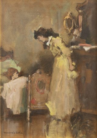 VENANZIO ZOLLA<BR>Colchester (Regno Unito) 1880 - 1961 Torino<BR>"La buona notte"