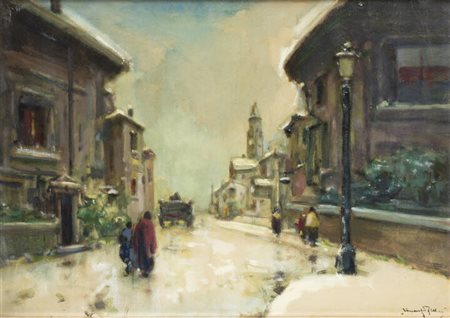 VENANZIO ZOLLA<BR>Colchester (Regno Unito) 1880 - 1961 Torino<BR>"Scorcio urbano con figure"