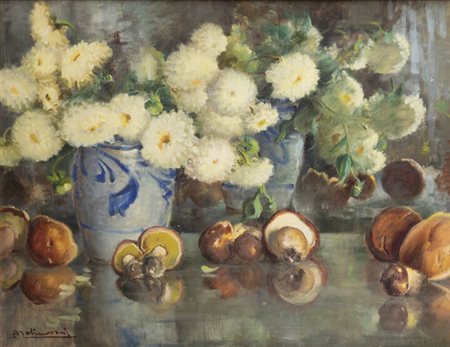 ANGELO MALINVERNI<BR>Torino 1877 - 1947<BR>"Palle di neve e funghi", 1940