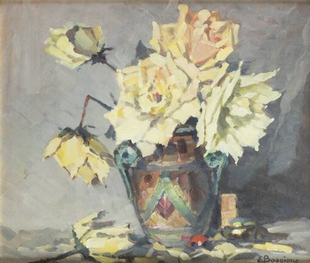 ENRICO BOGGIONE<BR>Torino 1889 - 1985<BR>"Rose nel vaso"