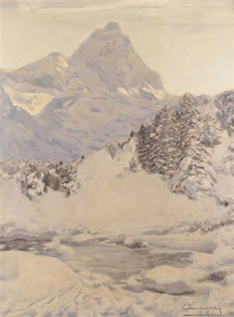 OTTORINO CAMPAGNARI<BR>Mestre (VE) 1910 - 1982 Torino<BR>"Cervino innevato"