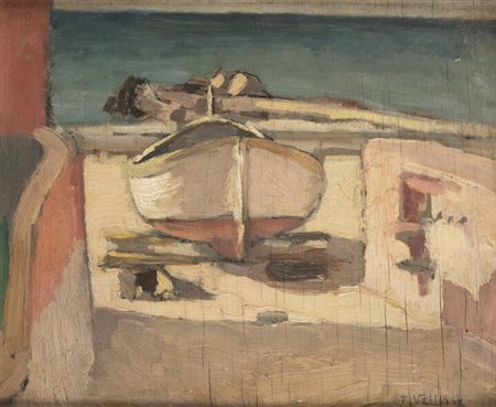 FELICE VELLAN<BR>Torino 1889 - 1976<BR>"A Varigotti un mattino" agosto 1930