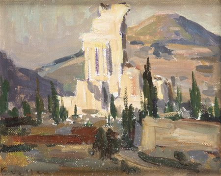 FELICE VELLAN<BR>Torino 1889 - 1976<BR>"La Turbj (La Turbie)" Francia 1954