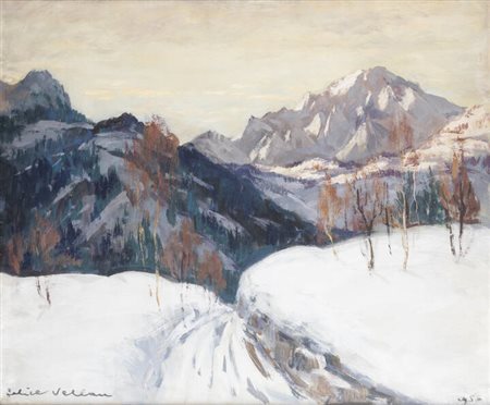 FELICE VELLAN<BR>Torino 1889 - 1976<BR>"Il Monte Bianco dal Villar" 1956