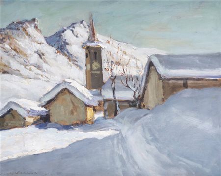 FELICE VELLAN<BR>Torino 1889 - 1976<BR>"Inverno a Limonetto" 1962