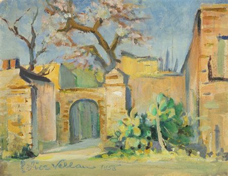 FELICE VELLAN<BR>Torino 1889 - 1976<BR>"Angolo al Valentino" 1956