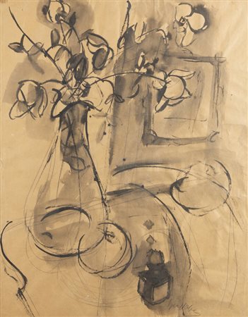 LUIGI SPAZZAPAN<BR>Gradisca d'Isonzo (GO) 1889 - 1958 Torino<BR>"Natura morta (con vaso di fiori e boccetta di inchiostro)", 1931 circa