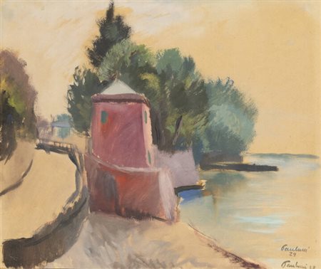 ENRICO PAULUCCI<BR>Genova 1901 - 1999 Torino<BR>"Varigotti (Casa rossa a Santa Margherita)" 1929