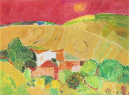 ENRICO PAULUCCI<BR>Genova 1901 - 1999 Torino<BR>"Paesaggio con cielo rosso"