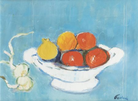 ENRICO PAULUCCI<BR>Genova 1901 - 1999 Torino<BR>"Pomodori e melograno"