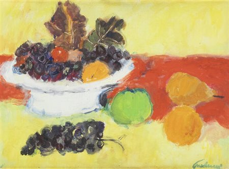 ENRICO PAULUCCI<BR>Genova 1901 - 1999 Torino<BR>"Natura morta con sfondo giallo" 1980