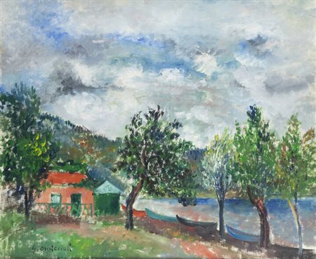 GIOVANNI OMICCIOLI<BR>Roma 1901 - 1975<BR>"Anguillara (Lago di Bracciano), 1966