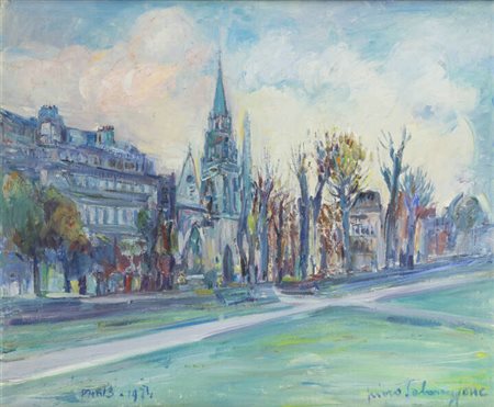 PIERO SOLAVAGGIONE<BR>Carmagnola (TO) 1899 - 1979<BR>"Chiesa di Parigi", 1974