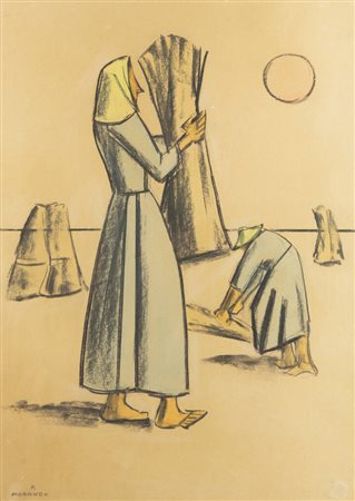PIETRO MORANDO<BR>Alessandria 1892 - 1980<BR>"La Mietitura" (1970 circa)