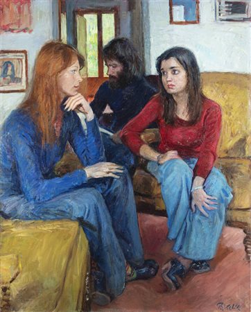 PAULO GHIGLIA<BR>Firenze 1905 - 1979<BR>"Conversazione a tre in salotto"