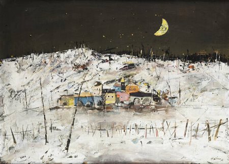 PIERO GARINO<BR>Leinì (TO) 1922 - 2009 Torino<BR>"Paesaggio innevato"