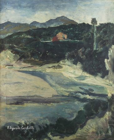 EDGARDO CORBELLI<BR>Torino 1918 - 1989<BR>"Paesaggio" o "Pesaggio Emiliano" 1953