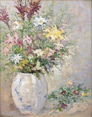 SERGIO MANFREDI<BR>Torino 1932<BR>"Fiori in vaso" 1981