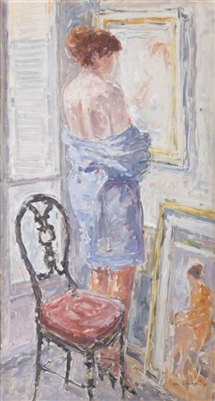 MASSIMO QUAGLINO<BR>Refrancore (AT) 1899 - 1982 Torino<BR>"La modella allo specchio"