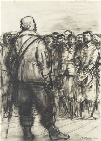 MASSIMO QUAGLINO<BR>Refrancore (AT) 1899 - 1982 Torino<BR>"Discorso militare"