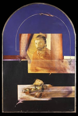 SERGIO SACCOMANDI<BR>Torino 1946<BR>"Natura morta con Ritratto"