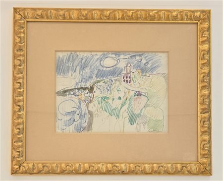 PAULUCCI ENRICO, 25 X 35 cm, pastello su carta, titolo “ Paesaggio costiero...
