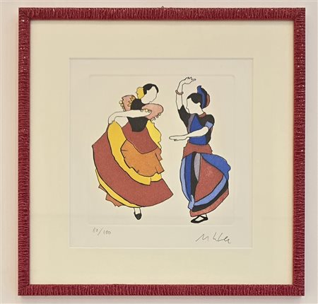 LODOLA MARCO, 20 x 21 ca cm, acquaforte 4 colori, titolo Ballerine,...