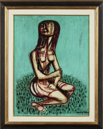 GIUSEPPE MIGNECO (1908-1997). Figura Anni '60. Tecnica mista e tempera grassa...