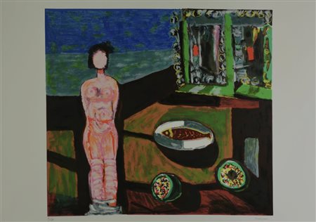 BRUNO CASSINARI, (1912-1992), NATURA MORTA CON NUDO, serigrafia su carta...