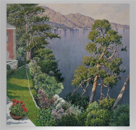 ANTONIO SANNINO, (1959), Lago di Como, Olio su tela, cm 100x100, Firma al...