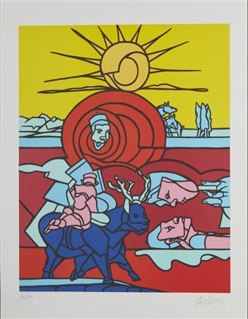 VALERIO ADAMI, (1935), Sun 2010, Litografia su carta, cm 50 x 70 cm, firma in...