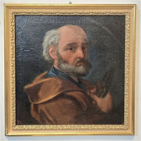 Pittore del XVIII secolo, San Pietro, olio su tela cm 50 x 50 cm, certificato...