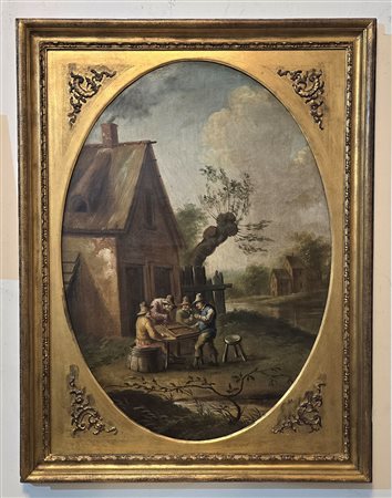 TENIERS DAVID I (Anversa1582-1649), (seguace di ) Paesaggio con giocatori al...