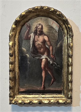 Pittore del XVIII secolo, Cristo redentore. Olio su tavola centinata con...