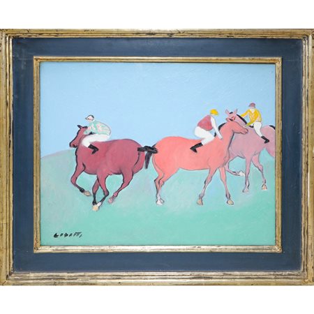 Giuseppe Cesetti (Tuscania 1902 - Tuscania 1990)  - Tre fantini a cavallo, 20° secolo